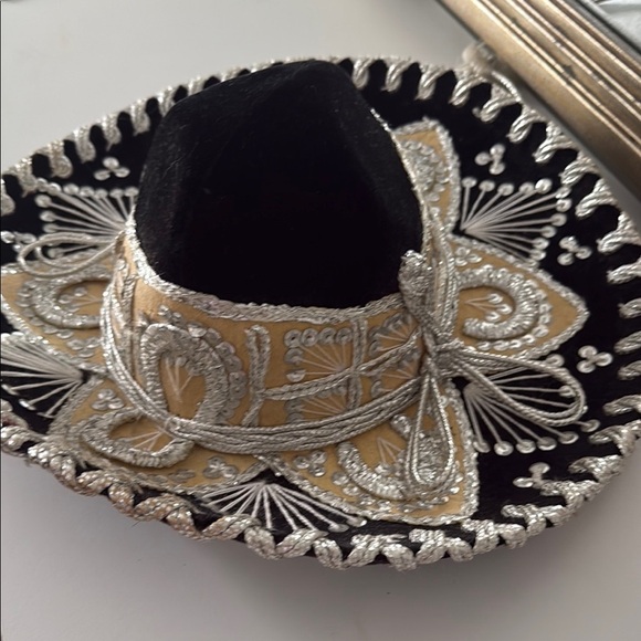 Black and Silver Decorative Hat Wall Decor with Intricate Embroidery - Picture 2 of 7